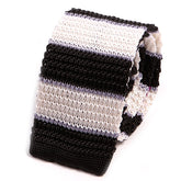 Navy Blue Duo Silk Knitted Tie With Stripes - Tie Doctor