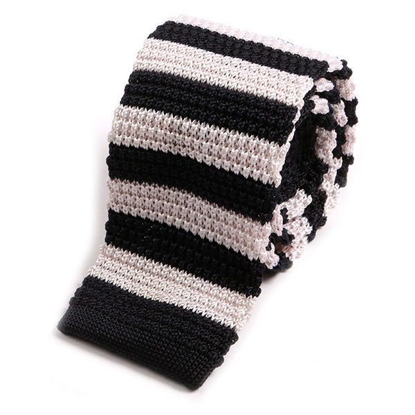 Navy and White Striped Silk Knitted Tie - Tie Doctor