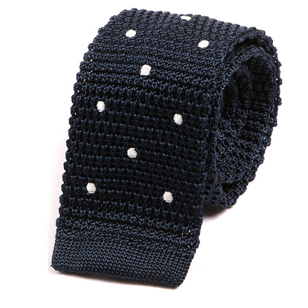 Navy Polka Dot Silk Knitted Tie - Tie Doctor