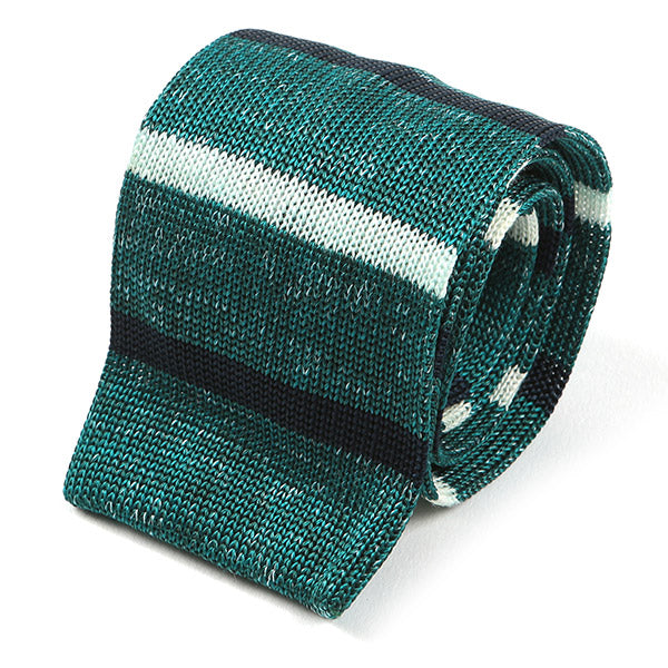 Jide Green Stripe Silk Knitted Tie, One of One - Tie Doctor