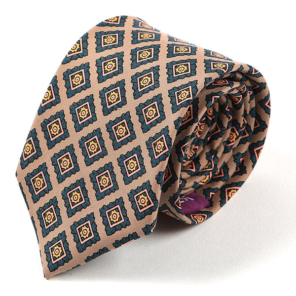 Lanre Cream Square Macclesfield Silk Tie 7.5cm - Tie Doctor