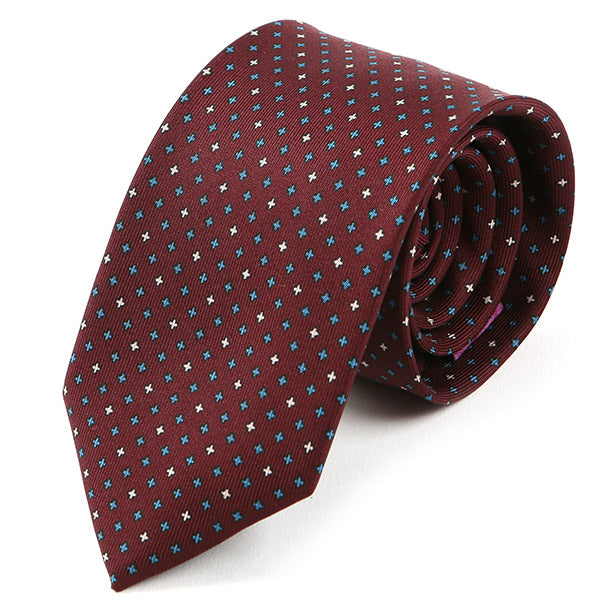 Burgundy Star Motif Macclesfield Silk Tie 7.5cm - Tie Doctor