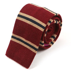 Burgundy Red Striped Knit Wool Tie - Tie Doctor  