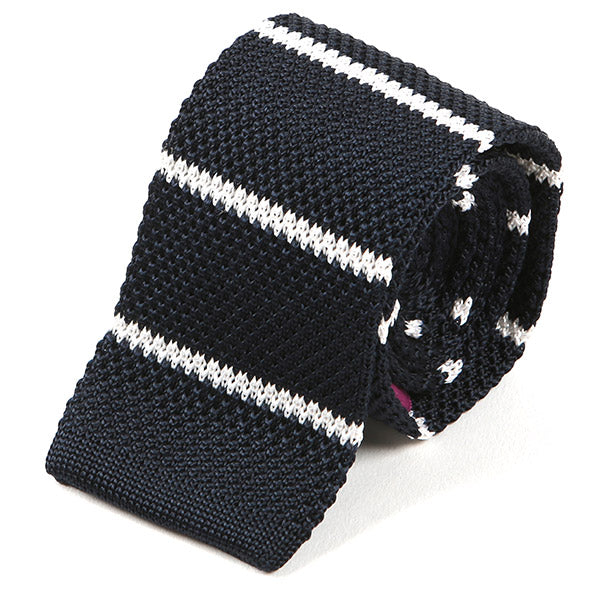 Blue & White Stripe Silk Knitted Tie 6cm - Tie Doctor