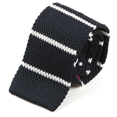 Blue & White Stripe Silk Knitted Tie 6cm - Tie Doctor