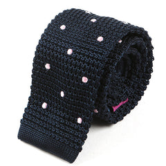Navy And Pink Dot Silk Knitted Tie 6cm - Tie Doctor
