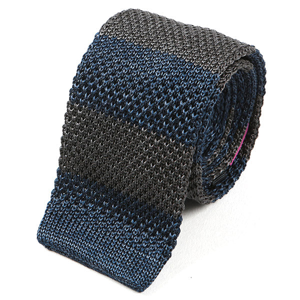 Fiyin Blue & Grey Striped Silk Knitted Tie - Tie Doctor