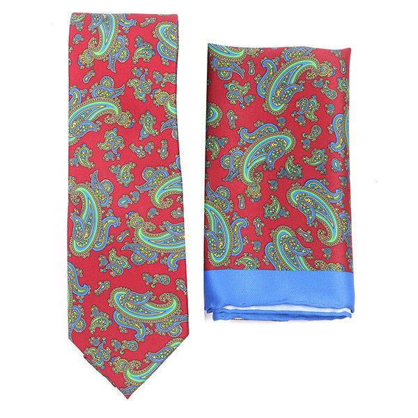 Red Frederick Paisley Tie & Pocket Square Set - Tie Doctor