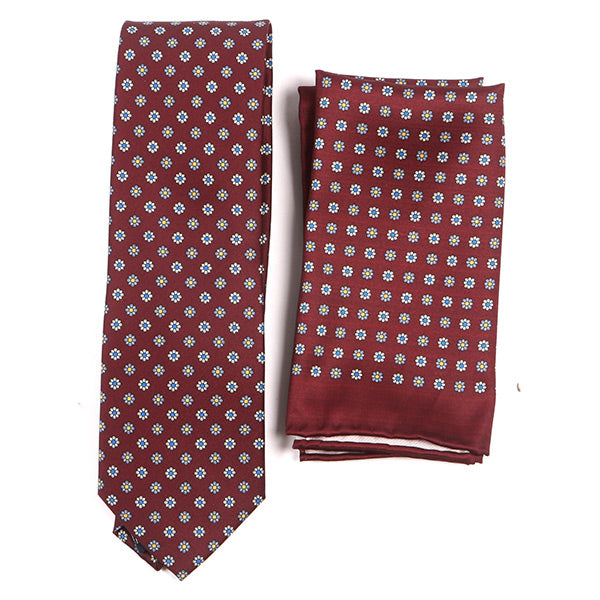 Burgundy Red Mini Floral Motif Tie Set - Tie Doctor