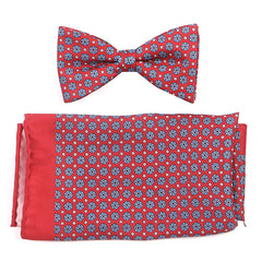 Rocco Red Mini Medallion Bow Tie & Pocket Square Set - Tie Doctor
