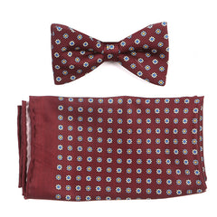 Burgundy Red Mini Floral Motif Bow Tie Set - Tie Doctor
