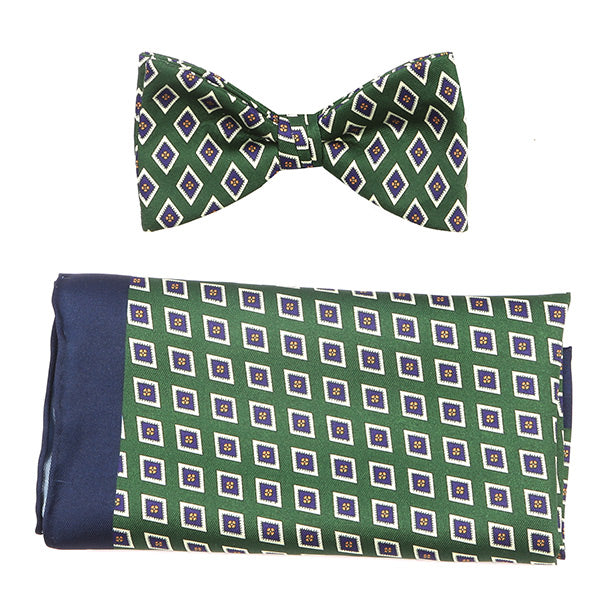 Green Vintage Diamond Mac Bow Tie Set - Tie Doctor