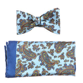 Light Blue Frederick Paisley Bow Tie & Pocket Square Set - Tie Doctor