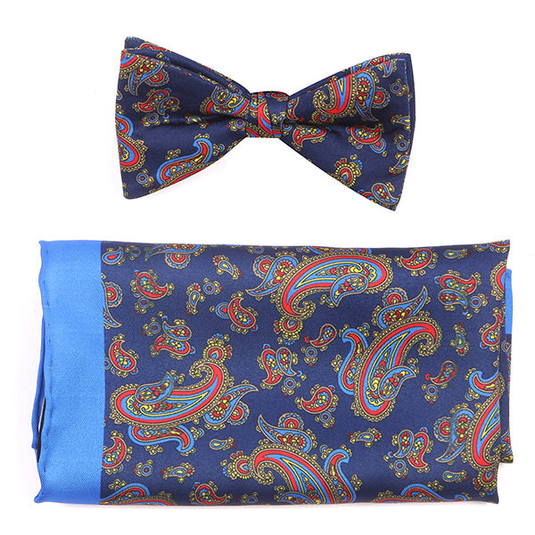 Blue Frederick Paisley Bow Tie & Pocket Square Set - Tie Doctor