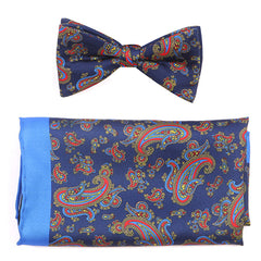 Blue Frederick Paisley Bow Tie & Pocket Square Set - Tie Doctor