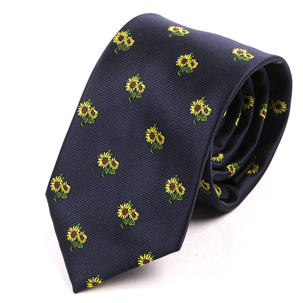 Navy Blue Sunflower 7.5cm Ply Tie - Tie Doctor