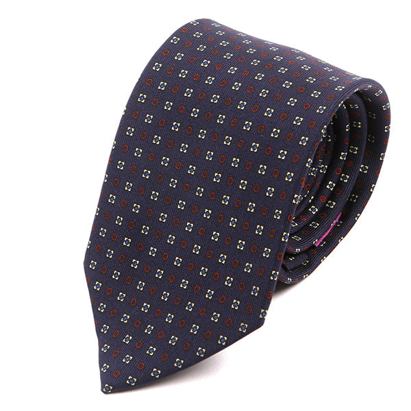 Navy & Red Circles Extra Long Silk Tie 8cm - Tie Doctor