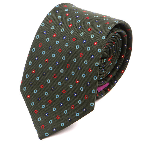 Green, Red & Blue Floral Macclesfield Printed Silk Tie - Tie Doctor