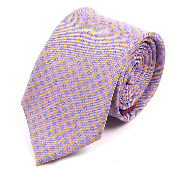 Lilac Printed Macclesfield Silk Tie 7.5cm - Tie Doctor