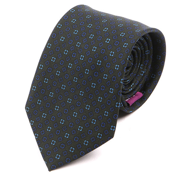 Green & Blue Pattern II Printed Silk Tie 7.5cm - Tie Doctor