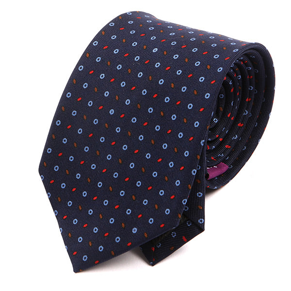 Navy & Red Micro Patterned 7.5cm Macclesfield Silk Tie - Tie Doctor