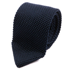 Navy Blue Pointed Silk Knitted Tie - Tie Doctor