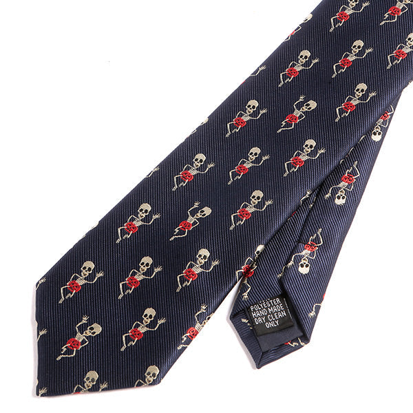 Navy Blue Scary Skeleton Pattern 7.5cm Ply Tie - Tie Doctor  