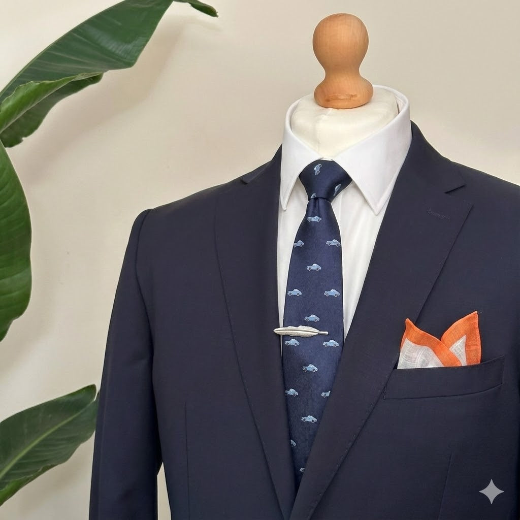 Blue Sports Car Pattern 7cm Ply Tie