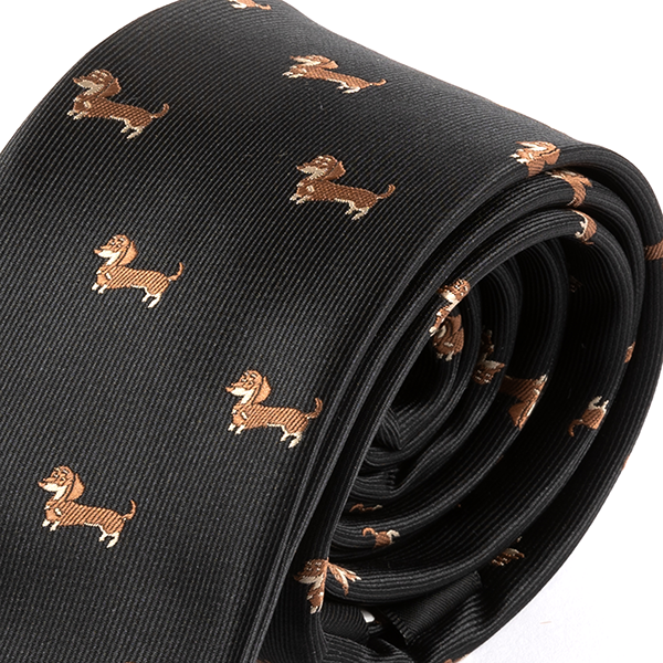 Black Tie with Dachshund Sausage Dog Print 6.5cm