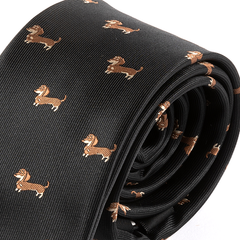 Black Tie with Dachshund Sausage Dog Print 6.5cm