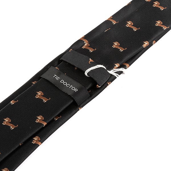 Black Tie with Dachshund Sausage Dog Print 6.5cm