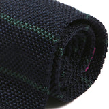 Navy Blue & Slim Green Striped Silk Knitted Tie