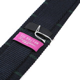 Navy Blue & Slim Green Striped Silk Knitted Tie