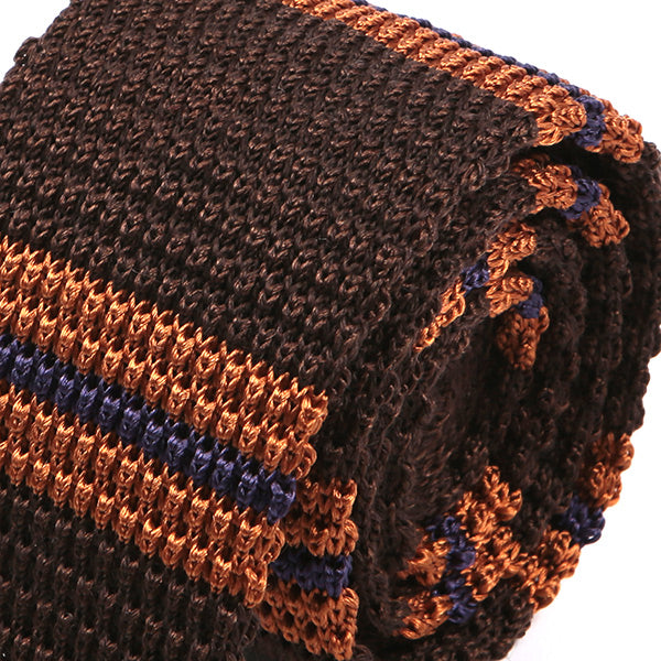 Brown And Purple Striped Silk & Wool Knitted Tie