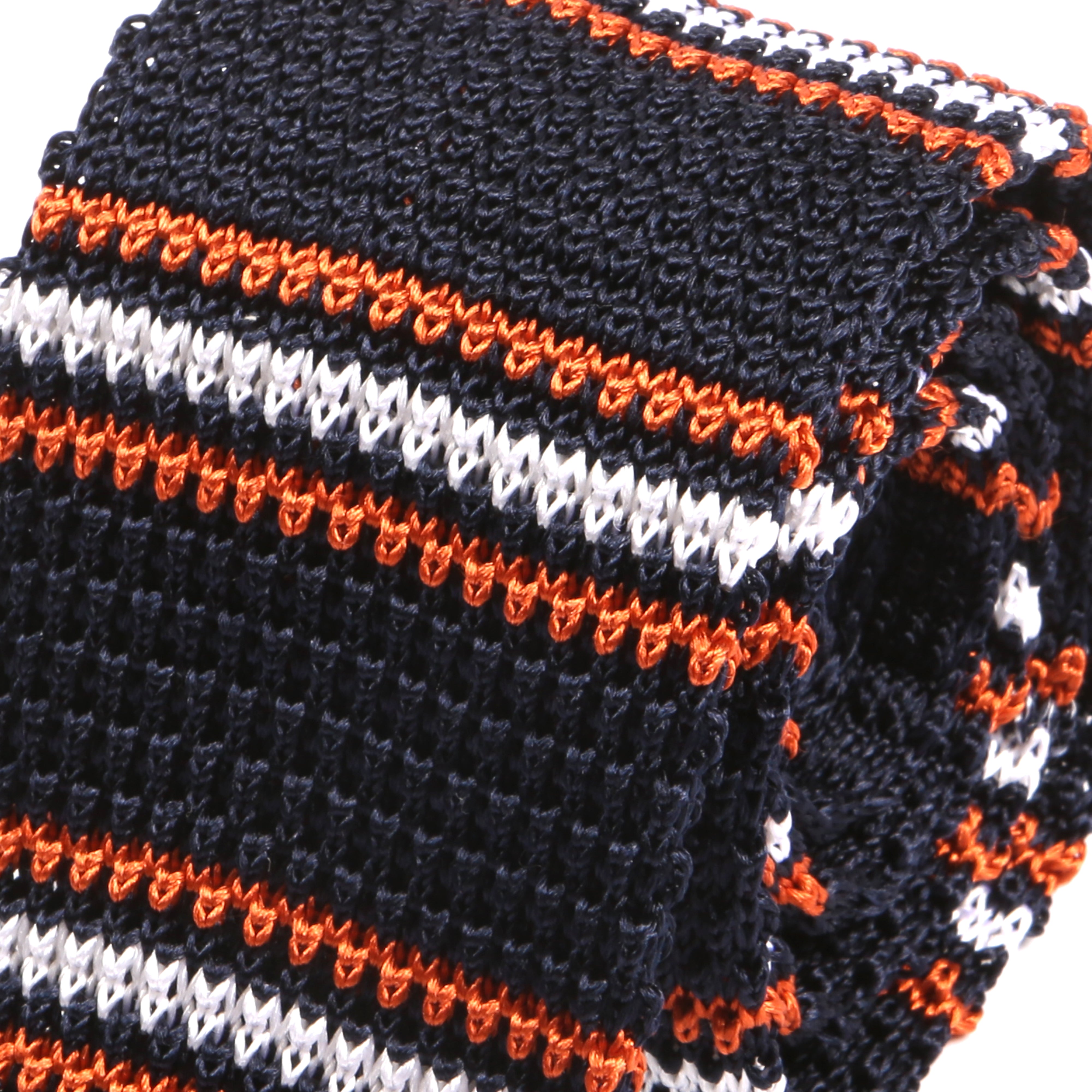 Navy Blue And Orange Striped IV Silk Knitted Tie - Tie Doctor  