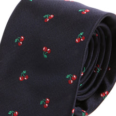 Blue Cherry Print Pattern 7.5cm Ply Tie - Tie Doctor  