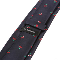 Blue Cherry Print Pattern 7.5cm Ply Tie - Tie Doctor  