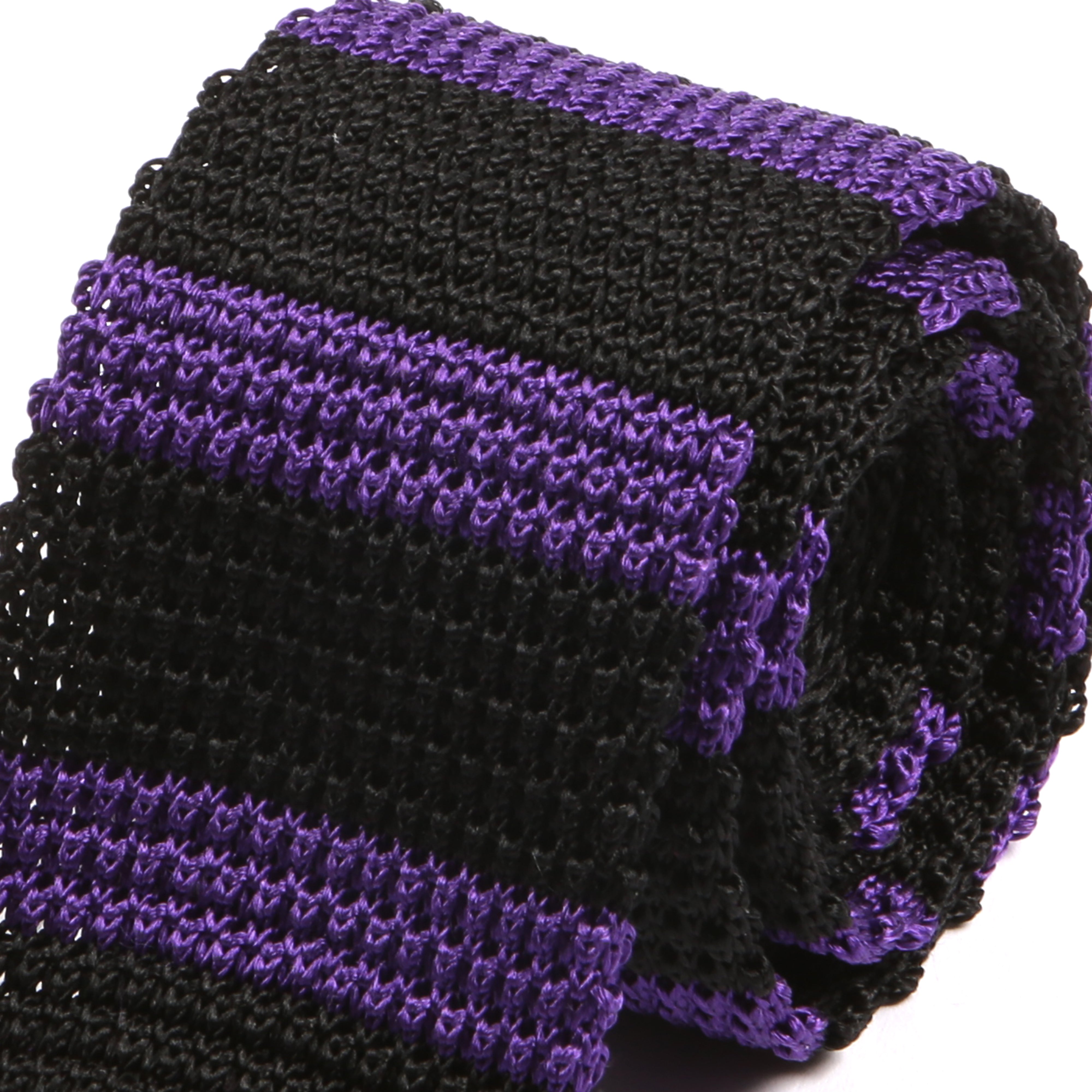 Dexter Purple & Black Striped Silk Knitted Tie 6cm - Tie Doctor  