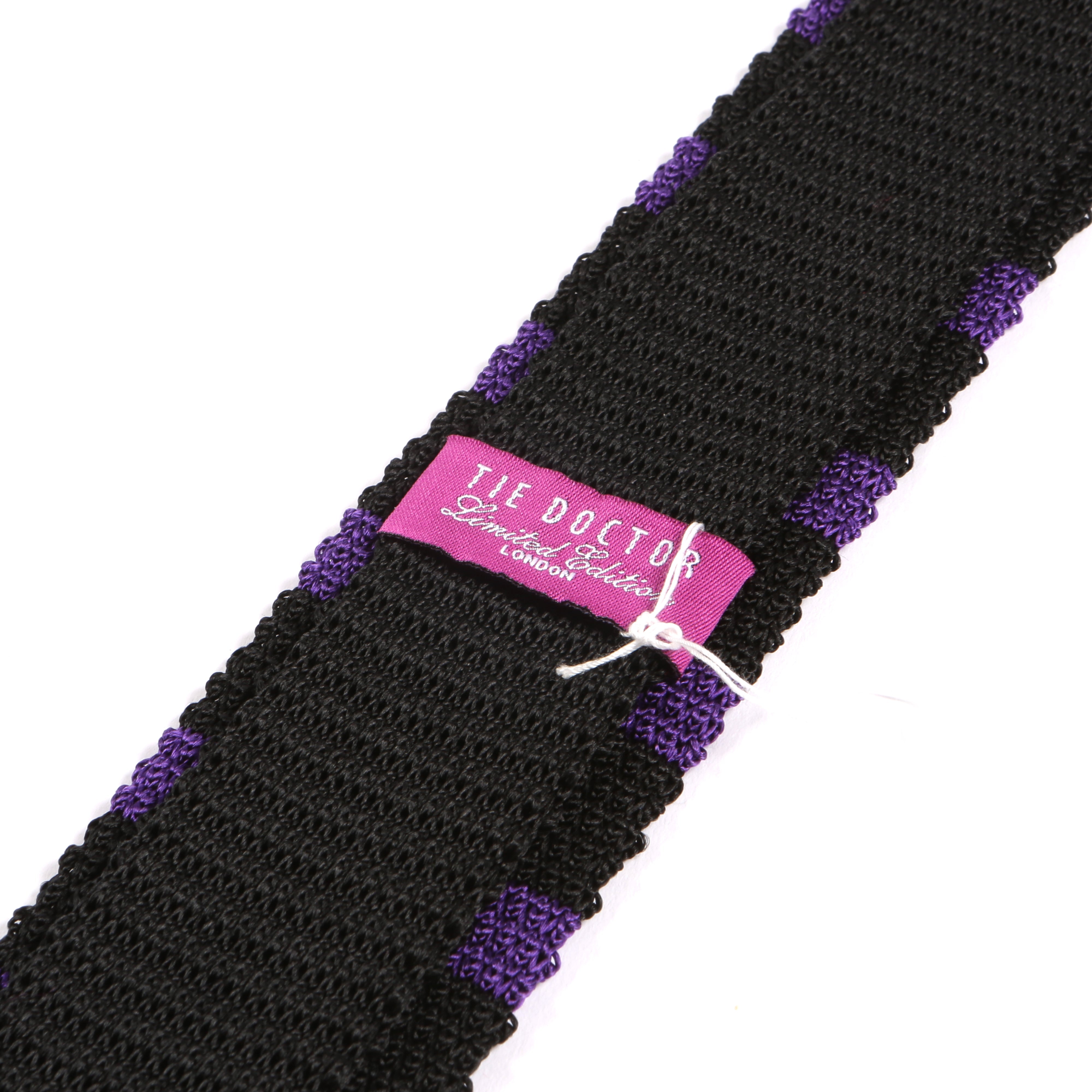 Dexter Purple & Black Striped Silk Knitted Tie 6cm - Tie Doctor  