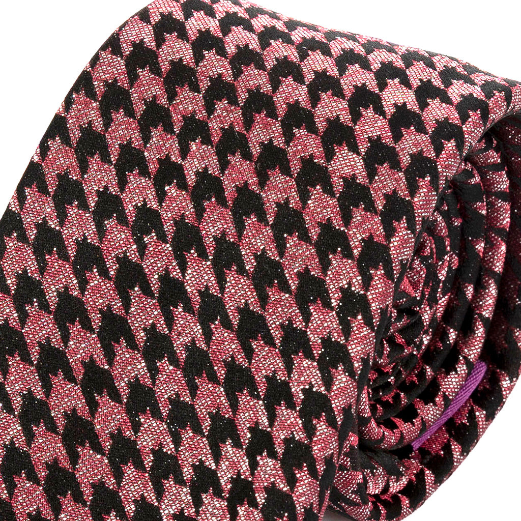 Pink & Black Houndstooth Slim Tie