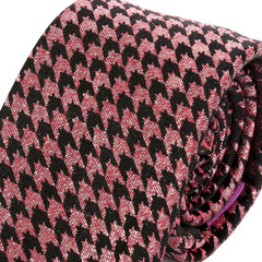 Pink & Black Houndstooth Slim Tie