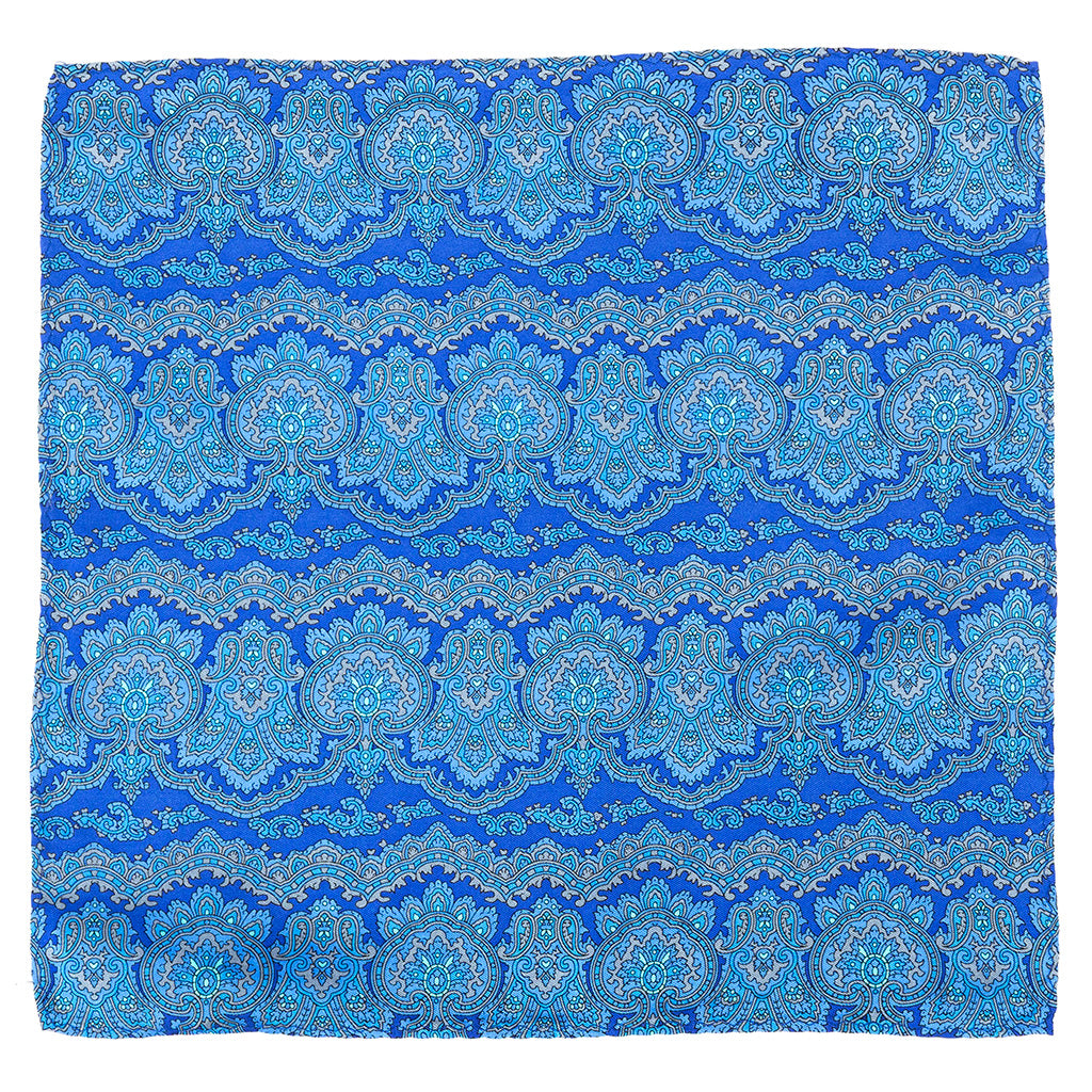 Blue Paisley Volt Silk Pocket Square