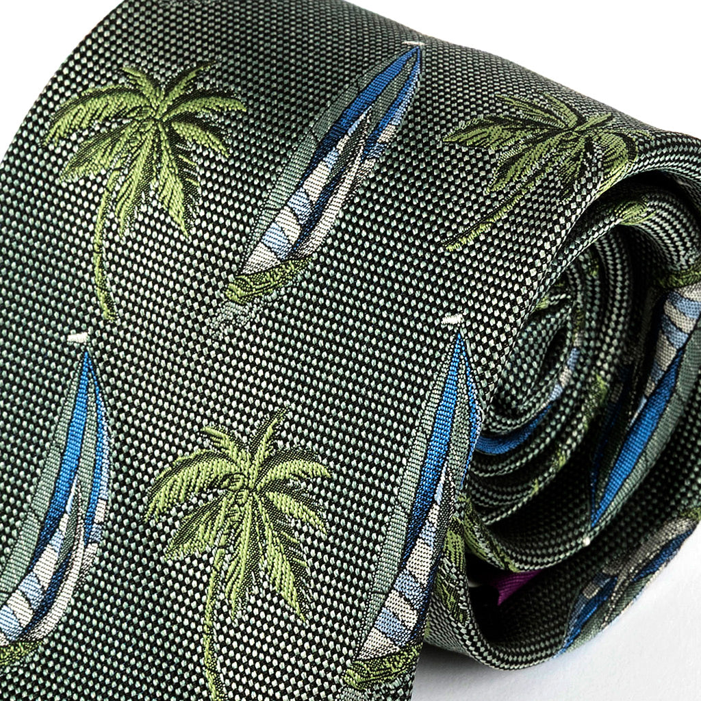 Blue & Green Sailboat Wide Silk Tie 9cm
