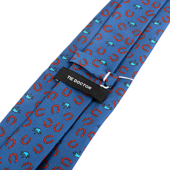 Blue Belmont Horseshoe Charm Motif Silk Tie