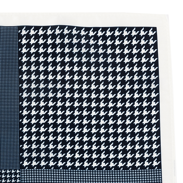 Kales Navy Blue Houndstooth Pocket Square 32cm