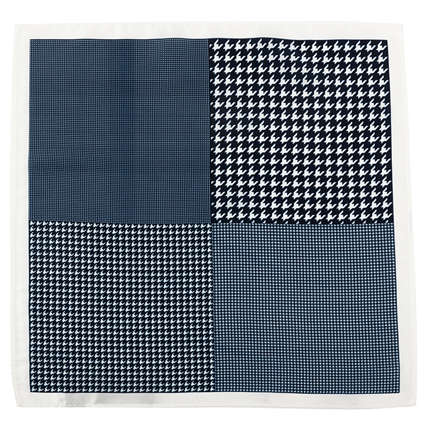 Kales Navy Blue Houndstooth Pocket Square 32cm