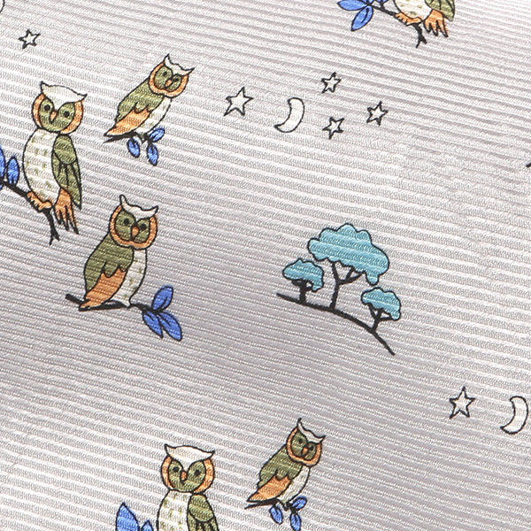 Silver Grey Owl Print Wide Silk Tie 9.5cm - Tie Doctor  