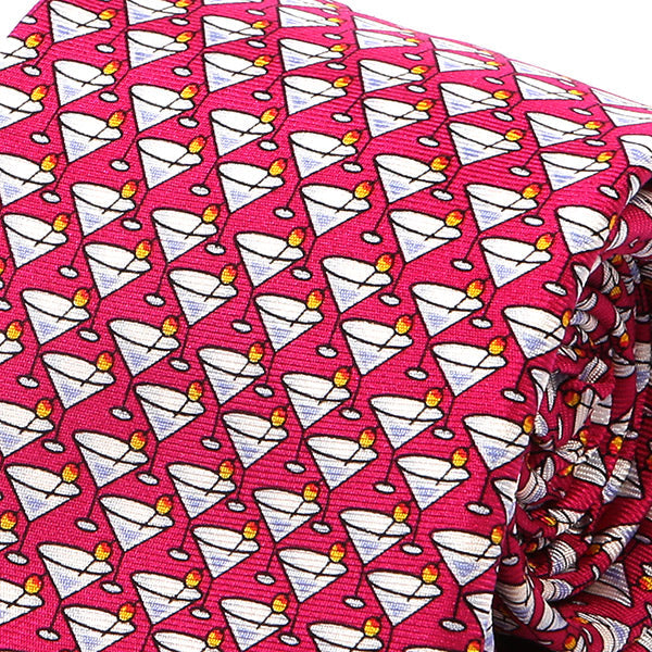 Dark Pink Martini Print Silk Tie 7.5cm - Tie Doctor  