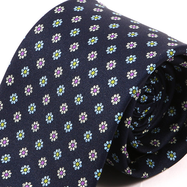 Classic Navy Blue Mini Floral Motif Tie - Tie Doctor  