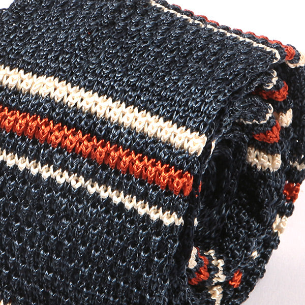 Blue Marl and Orange Striped Silk Pointed Knitted Tie 6.5cm - Tie Doctor  